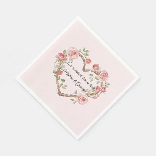 Blush Roze Romantische Rode Roos Bloemen Hart Huwe Servet (Hoek)