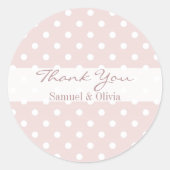 Blush roze ronde aangepaste polka gestippeld dank sticker (Voorkant)