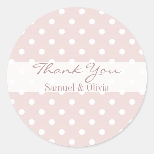 Blush roze ronde aangepaste polka gestippeld dank  sticker (Voorkant)