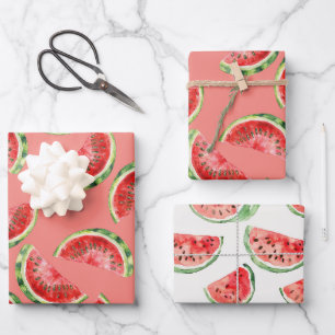 Blush Roze Rood Groen Watermeloen Verjaardag Inpakpapier Vel