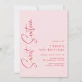 Blush Roze Rood Script Sweet 16 Verjaardagsfeest Kaart (Voorkant)