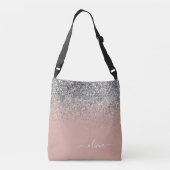 Blush roze rood zilver Glitter Monogram Crossbody Tas (Achterkant)