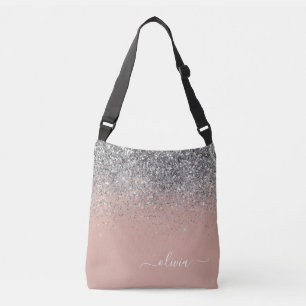 Blush roze rood zilver Glitter Monogram Crossbody Tas