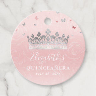 Blush Roze Roos en Zilveren Kroon Dank U Gift Bedankjes Labels