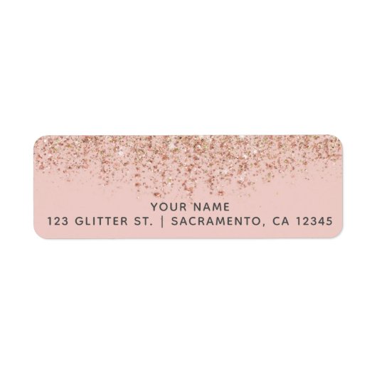 Blush roze & Roos Gold Glitter Glam Party Etiket (Voorkant)