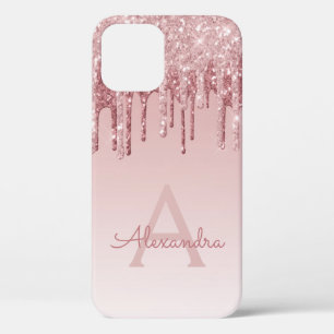 Blush roze - Roos Gold Sparkle Glitter Monogram iPhone 12 Pro Hoesje