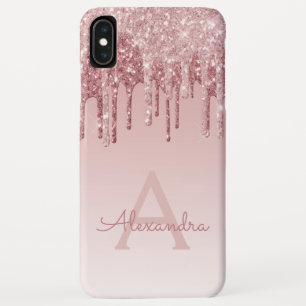 Blush roze - Roos Gold Sparkle Glitter Monogram iPhone XS Max Hoesje