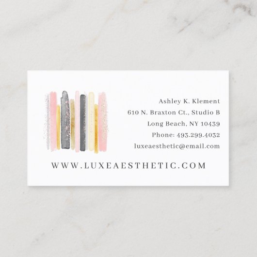 Blush Roze & Roos Gold Waterverf Sparkle Paint Visitekaartje (Achterkant)