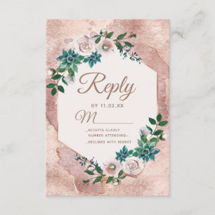 Blush roze roos goud vetplanten bruiloft RSVP Kaartje