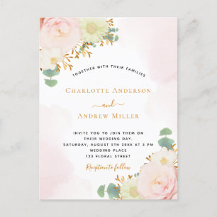 Blush roze roos gouden bruiloft uitnodiging