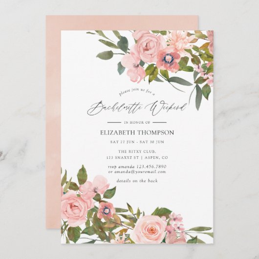 Blush Roze & Roos Gouden Rozen Bachelorette Weeken Kaart (Voorkant / Achterkant)