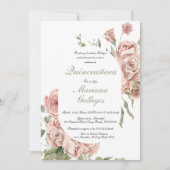 Blush roze roos Quinceanera uitnodiging (Voorkant)