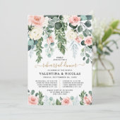 Blush Roze Roos Tuin Rehearsal Dinner Kaart (Staand voorkant)