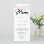 Blush Roze Rose Bloemen Bruiloft Menu Kaart (Staand voorkant)