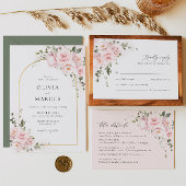 Blush Roze Rose Bloemen Elegante Bruiloft RSVP Kaa