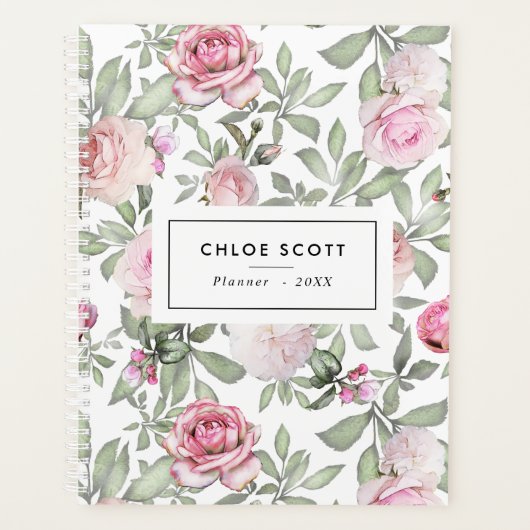 Blush Roze Rose Bloemen Naam Planner (Voorkant)