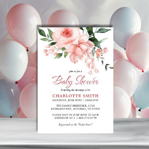Blush Roze Rose Bloemen Waterverf Baby shower Kaart