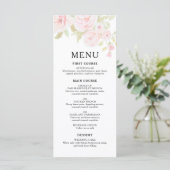 Blush Roze Rose Bloemen Waterverf Bruiloft Menu (Staand voorkant)