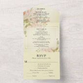 Blush Roze Rose Bloemen Waterverf Groen All In One Uitnodiging (Binnen)