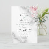 Blush Roze Rose Bouquet Pewter Waterverf Kaart (Staand voorkant)