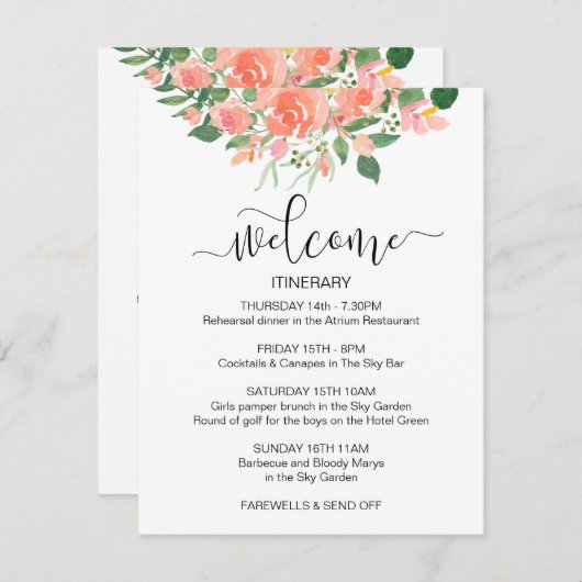 Blush Roze Rose Bruiloft Gast Welkom Informatiekaartje (Voorkant / Achterkant)