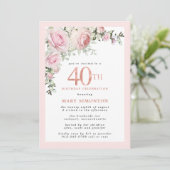 Blush Roze Rose Floral 40e verjaardag Kaart (Staand voorkant)