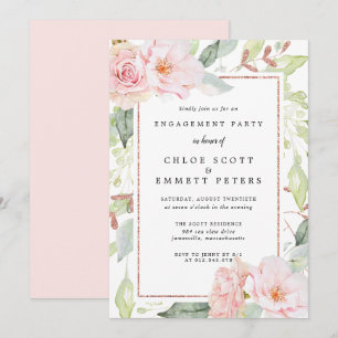 Blush roze Rose Floral Engagement Party Kaart