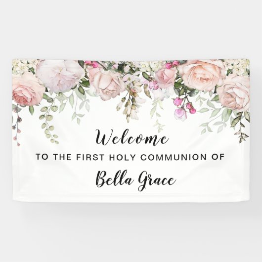 Blush Roze Rose Floral First Community Welkom Spandoek (Horizontaal)