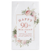 Blush Roze Rose Floral Gold 90th Birthday Klein Cadeauzakje (Achterkant)