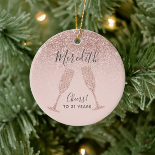 Blush Roze Rose Gold 21st Birthday Holiday Gift Keramisch Ornament