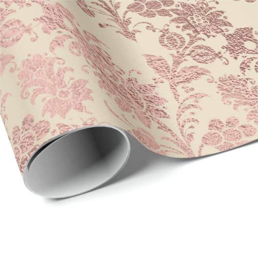 Blush Roze Rose Gold Floral Powder Ivory Linen Cadeaupapier (Rol Hoek)