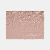 Blush Roze Rose Gold Glitter Monogram Naam Fleece Deken (Voorkant (Horizontaal))