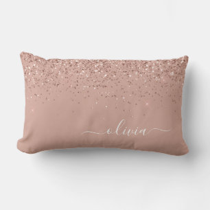 Blush Roze Rose Gold Glitter Monogram Naam Kussen