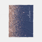 Blush Roze Rose Gold Navy Blue Glitter Monogram Fleece Deken (Voorkant)