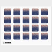 Blush Roze Rose Gold Navy Blue Glitter Monogram Vierkante Sticker (Vel)