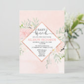 Blush roze rose goud bloemenmeisje baby brunch kaart (Staand voorkant)