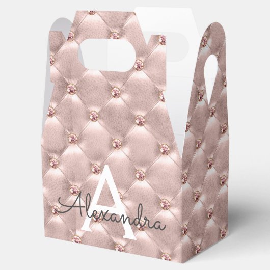 Blush Roze Rose Goud Elegant  Monogram Bedankdoosjes (Geopend)