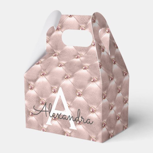 Blush Roze Rose Goud Elegant  Monogram Bedankdoosjes (Voorkant Zijde)