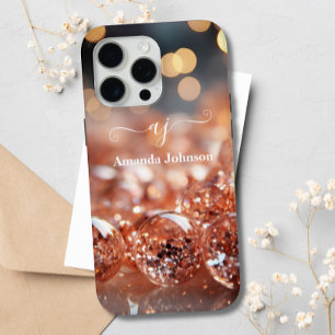 Blush Roze Rose Goud Glitter Monogram Edelstenen iPhone 15 Pro Max Hoesje