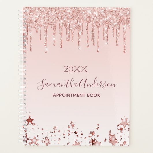 Blush roze rose goud glitter sterren naam planner (Voorkant)