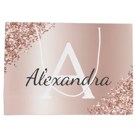 Blush Roze Rose Goud Metallic Glitter Monogram Groot Cadeauzakje (Achterkant)