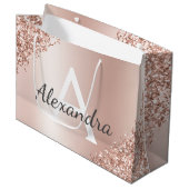 Blush Roze Rose Goud Metallic Glitter Monogram Groot Cadeauzakje (Voorkant Gekanteld)