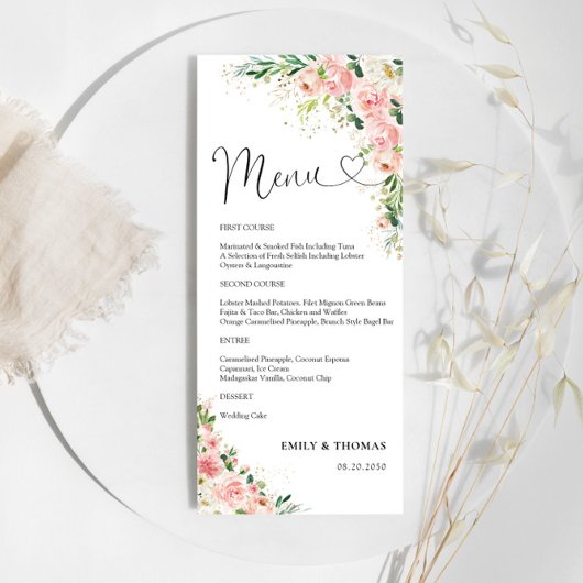 Blush Roze Rose Goud Vrijgezellenfeest Menu