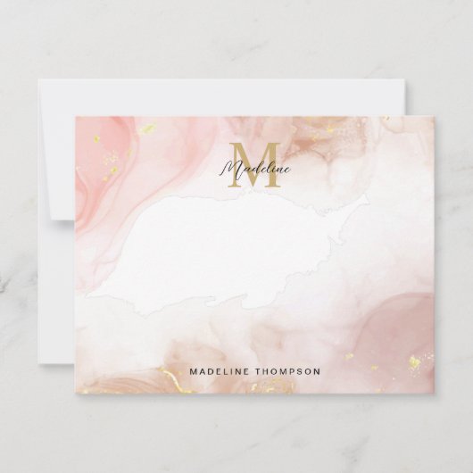 Blush Roze Rose Goud Waterverf Splash Monogram Notitiekaartje (Voorkant)