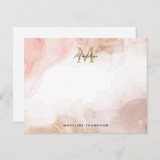 Blush Roze Rose Goud Waterverf Splash Monogram Notitiekaartje (Voorkant / Achterkant)