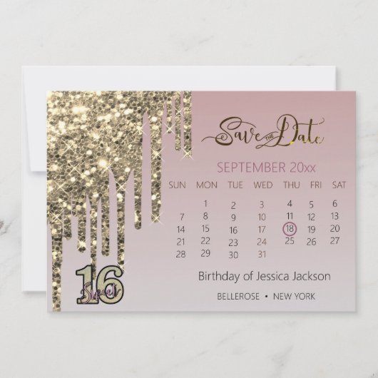 Blush Roze Rose Goud Zoet Zestien Save The Date (Voorkant)