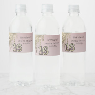 Blush Roze Rose Goud Zoet Zestien Waterfles Etiket