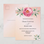 Blush roze rose gouden bloemen bruiloft uitnodigin briefkaart (Voorkant / Achterkant)