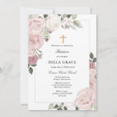 Blush Roze Rose Rustic Floral Baptism Uitnodiging (Voorkant)
