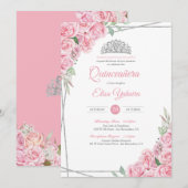 Blush Roze Rose Silver Diamond Tiara Quinceanera Kaart (Voorkant / Achterkant)